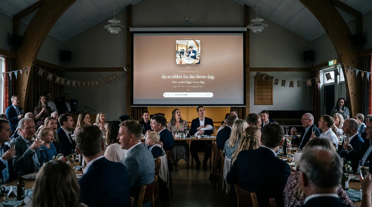 Personlig sang fra gjestene som spilles av på prosjektor. Sangen lages av hva gjestene har svart på spørsmålene de har fått om dåpsbarnet