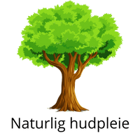 Et tre som symboliserer naturlig hudpleie. Treet har en brun stamme med grønne blader