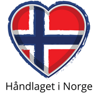 Norge sitt flagg i en ramme som er formet som et hjerte. Under bildet står det Håndlaget i Norge.