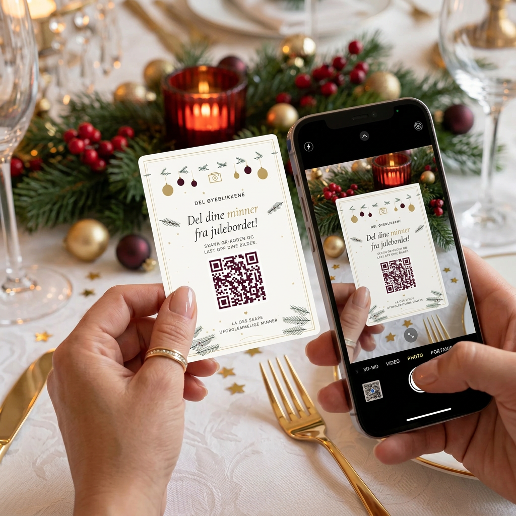 Julebord med underholdningspakke. Gjestene skanner qr-koden på kortet og blir med på felles quiz fra telefonen sin, laster opp bilder til live storskjerm med hilsen, blir med å lager sang og kan sende inn sang ønsker som legges i kø.