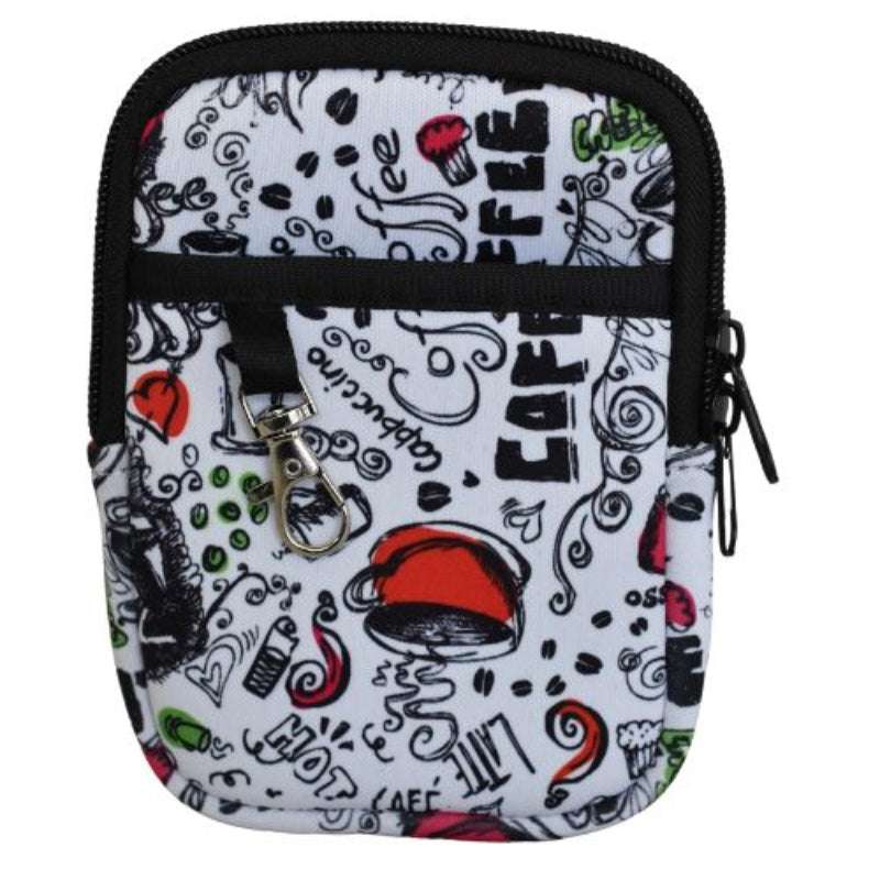 Rykksekk med kaffe design til oppbevaring av småsaker. Fest den på drikkeflasken din med borrelåsen som er festet på vesken og putt tingene du ønsker å ha med deg i den. Praktisk når man er på farten.