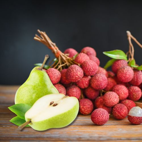 Det er bilde av Lychee og pære som er en av luktene du kan velge til diffuseren.