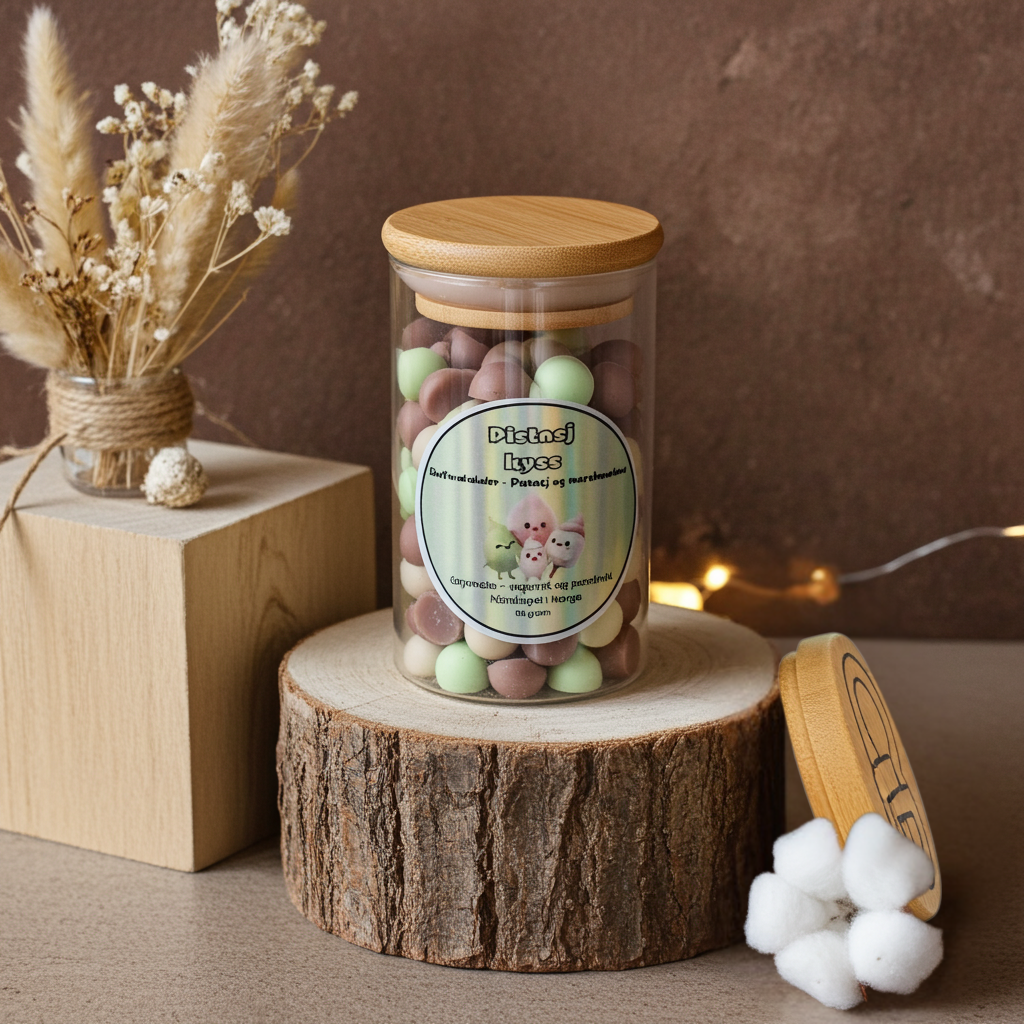 Pistasj duftvoks kuler med marshmallow og pistasj duft i glasskrukke med bambuslokk som står pyntet sammen med interiøret i stuen. Dette er fantastiske gaver til de som elsker dufter og hjem. Herlige håndlade kuler av soyavoks og bivoks som forlenger duften på kulene. Hver kule er håndlaget med kjærlighet. Glasset inneholder 90gram med grune-kremhvite og grønne vokskuler.
