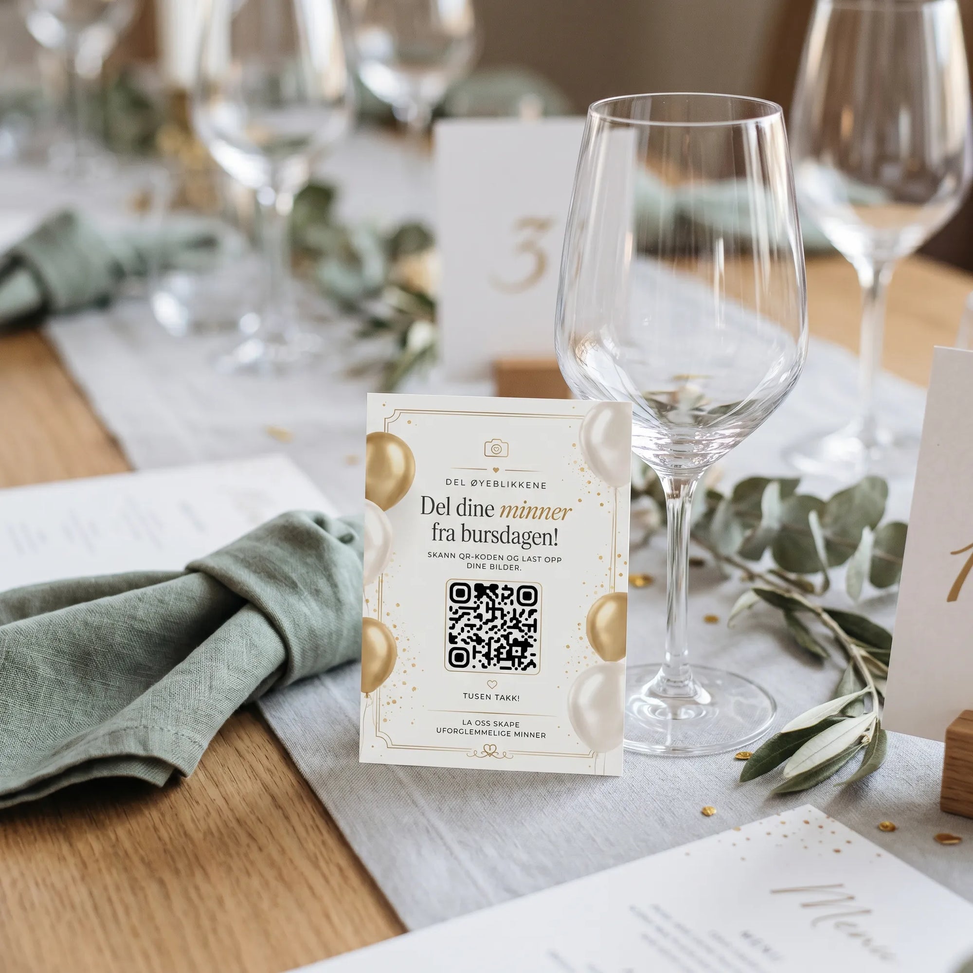 Digital gjestebok til bursdag og jubileum med QR-kode, bilder og quiz