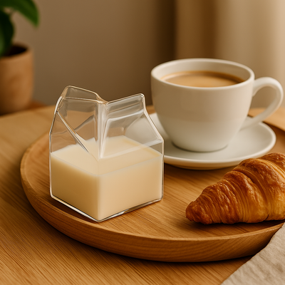 Nydelig fløtekanne som ser ut som en liten melkekartong vi hadde når vi var liten å gikk på skolen. Skolemelk