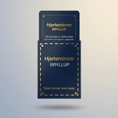 Bryllupsunderholdning som gir både minner samtidig som en utfordring. Hjerteminner er en kortstokk med masse utfordringer til gjestene i bryllupet. Brudeparet får en egen bryllups-side som alle bildene som gjestene tar kommer inn på. Brudeparet kan gå inn å se på bildegalleriet sitt i ettertid og se alle bildene og laste de ned. 