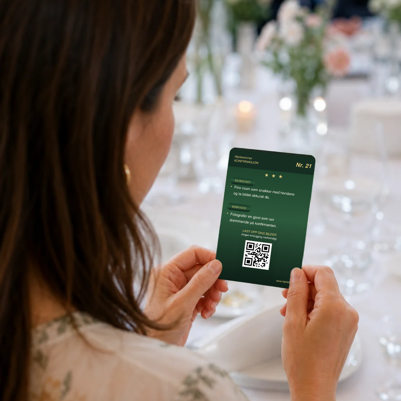 Underholdning i konfirmasjonen med leker, konkurranser, quiz, bildeoppgaver på kort, QR-kode, hilsener til konfirmanten, personlig sang og mye mer. Konfirmanten sitter igjen med et morsomt album dagen etterpå, fylt med masse bilder gjestene har tatt — bilder han aldri hadde fått uten. Dette motiverer gjestene til å laste opp bilder, siden de faktisk har fått to bildeoppdrag hver som de laster opp ved å skanne QR-koden på kortet.