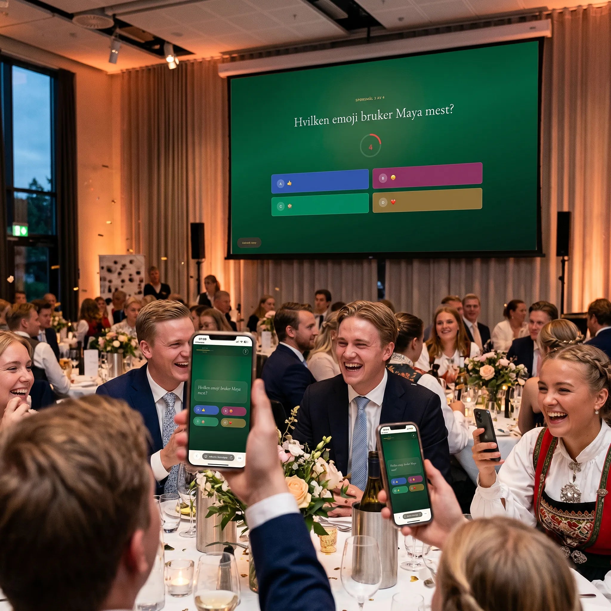 Konfirmasjon med live quiz som gjestene blir med på ved å skanne en qr-kode. Her har konfirmanten laget spørsmål om seg selv som gjesstene svarer på. De får 4 svaralternativer. Få spørsmålene og resultatet opp på storskjerm. Gjestene og konfirmanten selv kommer til å synes dette er både underholdene, morsomt og skaper minner, samtidig blir de enda bedre kjent med konfirmanten. 