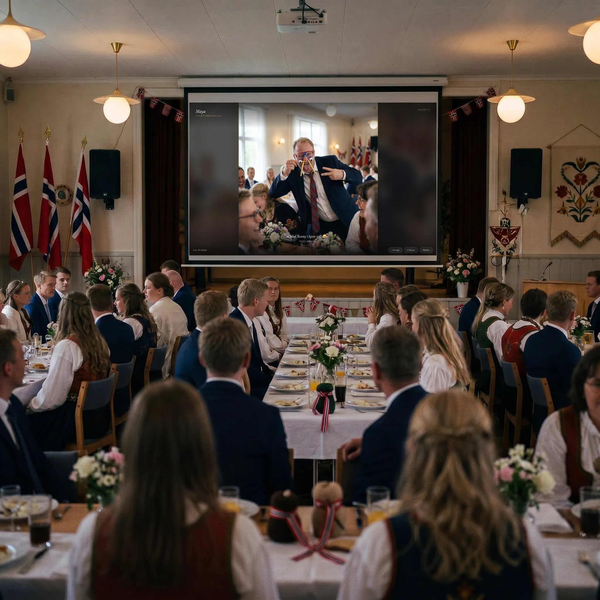 La gjestene bli fotografer i konfirmasjonen. Gjestene scanner qr-kode kortet og laster opp bilder fra konfirmasjonen. Bildene kommer opp på storskjerm / slidshow direkte. De kan også legge ved en hilsen til konfirmanten. Underholdning og morsomt. Itillegg til at man sitter igjen med masse gode minner fra den store dagen. 