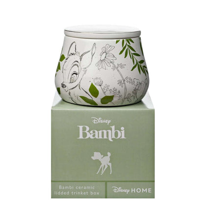 Krukke med bambi sammen med eske. Perfekt å gi i gave til disneyglade fans. Nydelig bambi tegninger rundt krukken  og blomster. Krukken kommer med lokk så her er det bare å fylle krukken med dine favoritter uten å være redd for at det skal bli støvete.