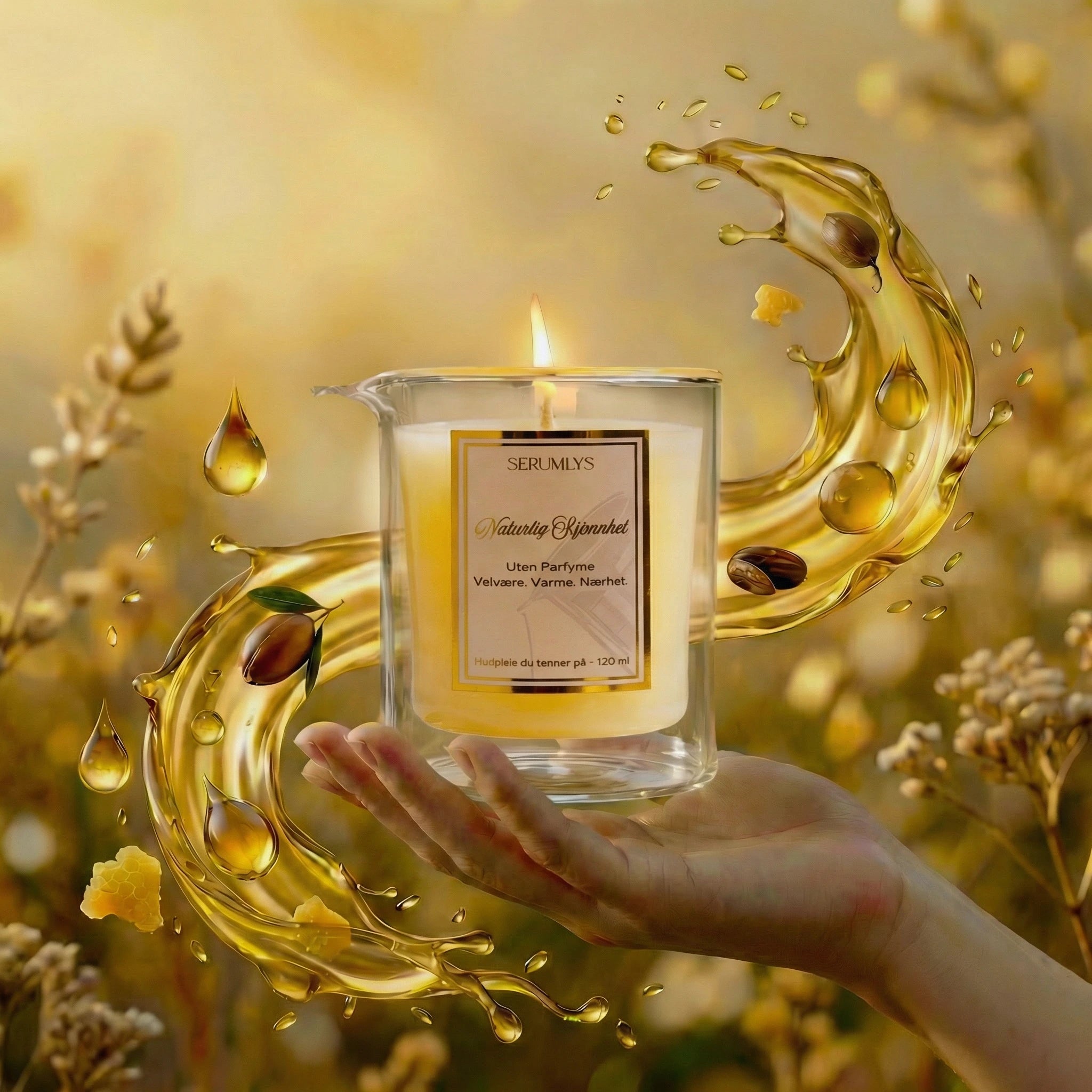 Kroppspleie olje serum lys med fantastiske naturlige oljer for kroppen. Glasset er fylt opp med jojoba, squalane, camelia, argan, babassu, bivoks, mct og solsikkeoljle. Ingen fyllstoff, kun naturlige pleiende oljer som gjør godt for kroppen. Oljene smelter når man tenner lyset og gir en varm og behagelig spa opplevelse hjemme på ditt egent bad! Unn deg denne fantastiske blandingen uten parfyme. Kropp og sinn kommer til å takke deg. 