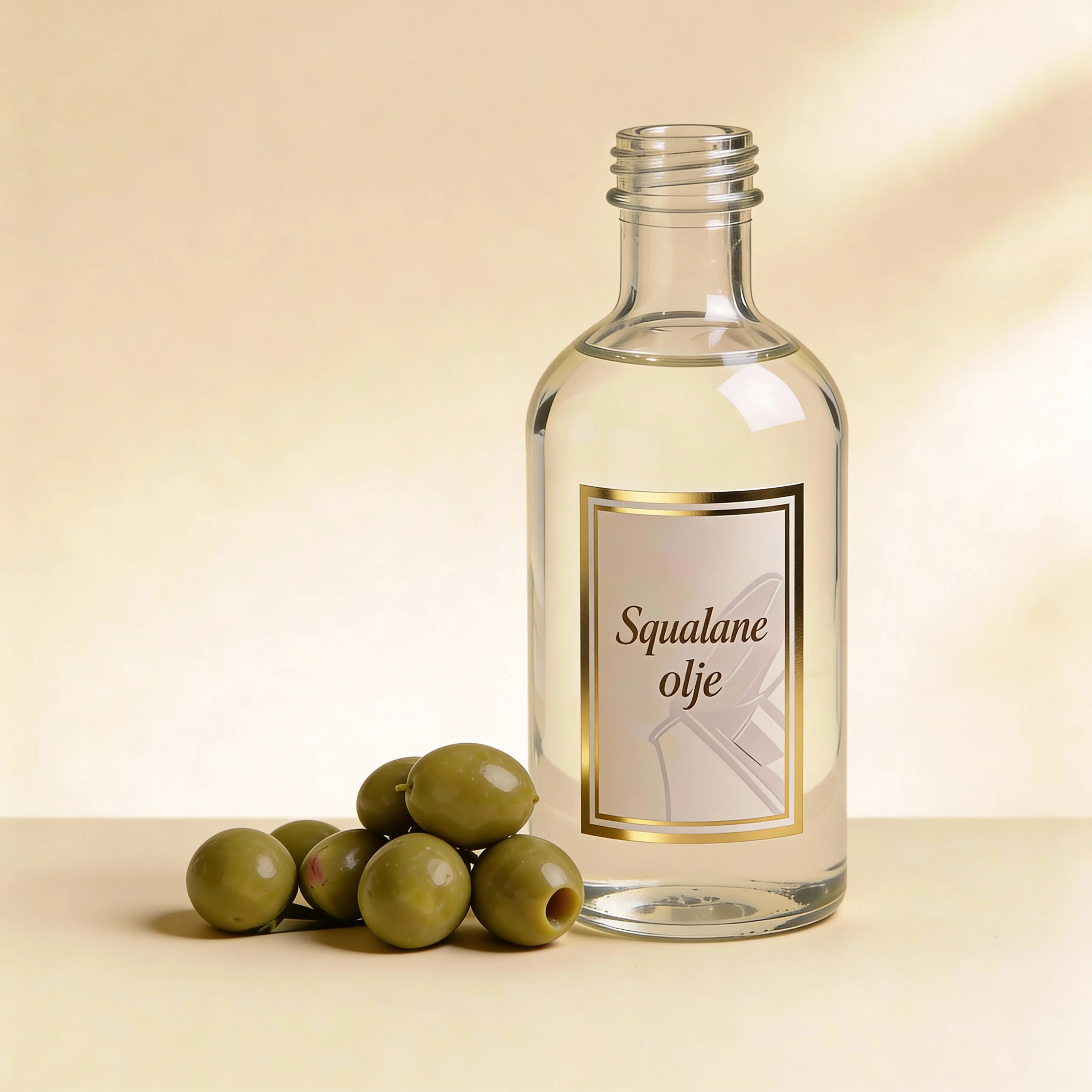 Squalane er en plantebasert olje som gir fuktighet, glød og en behagelig følelse på huden. Vår squalane er laget av oliven