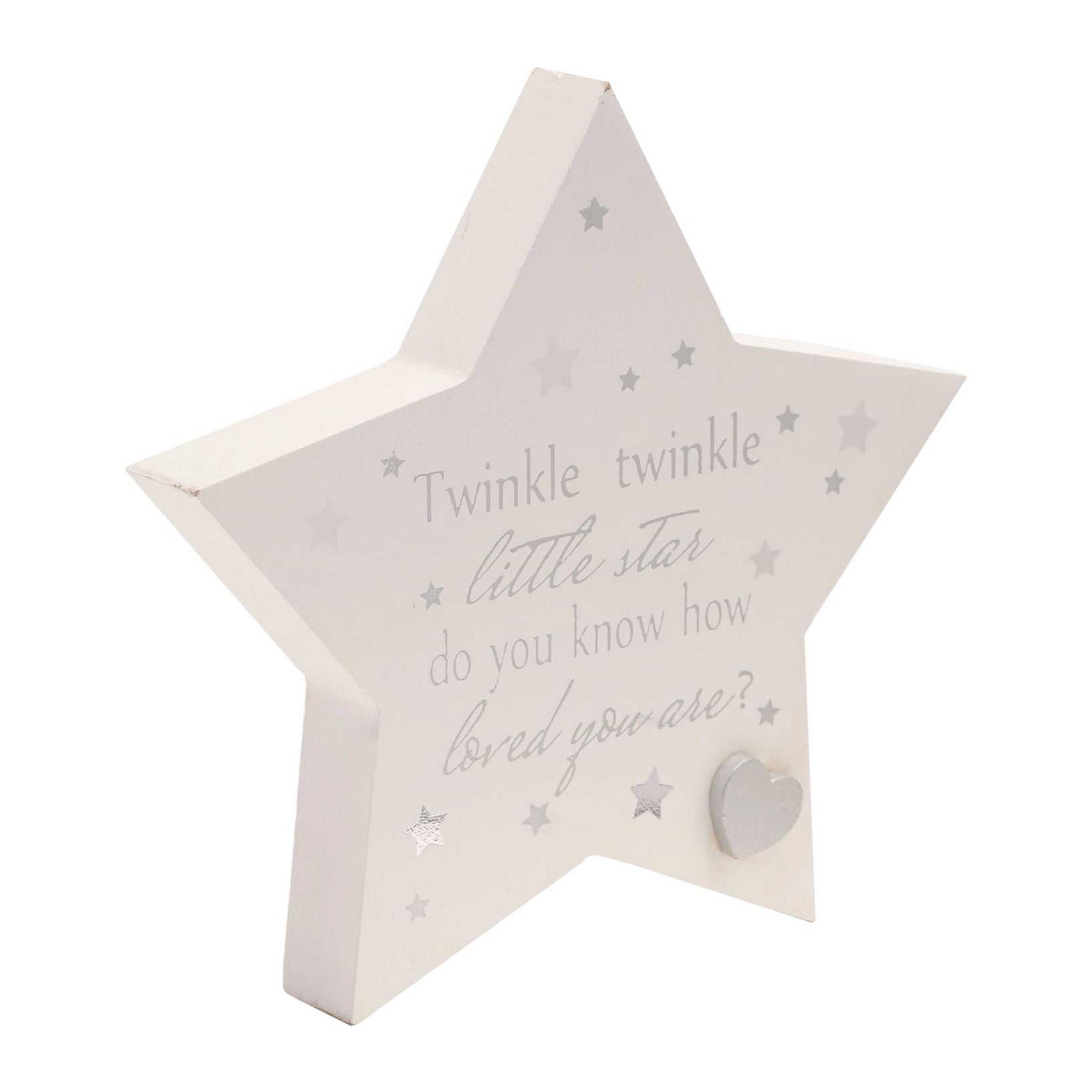 Nydelig dekorativ stjerne med teksten Twinkle twinkle little star, do you know how loved you are. 