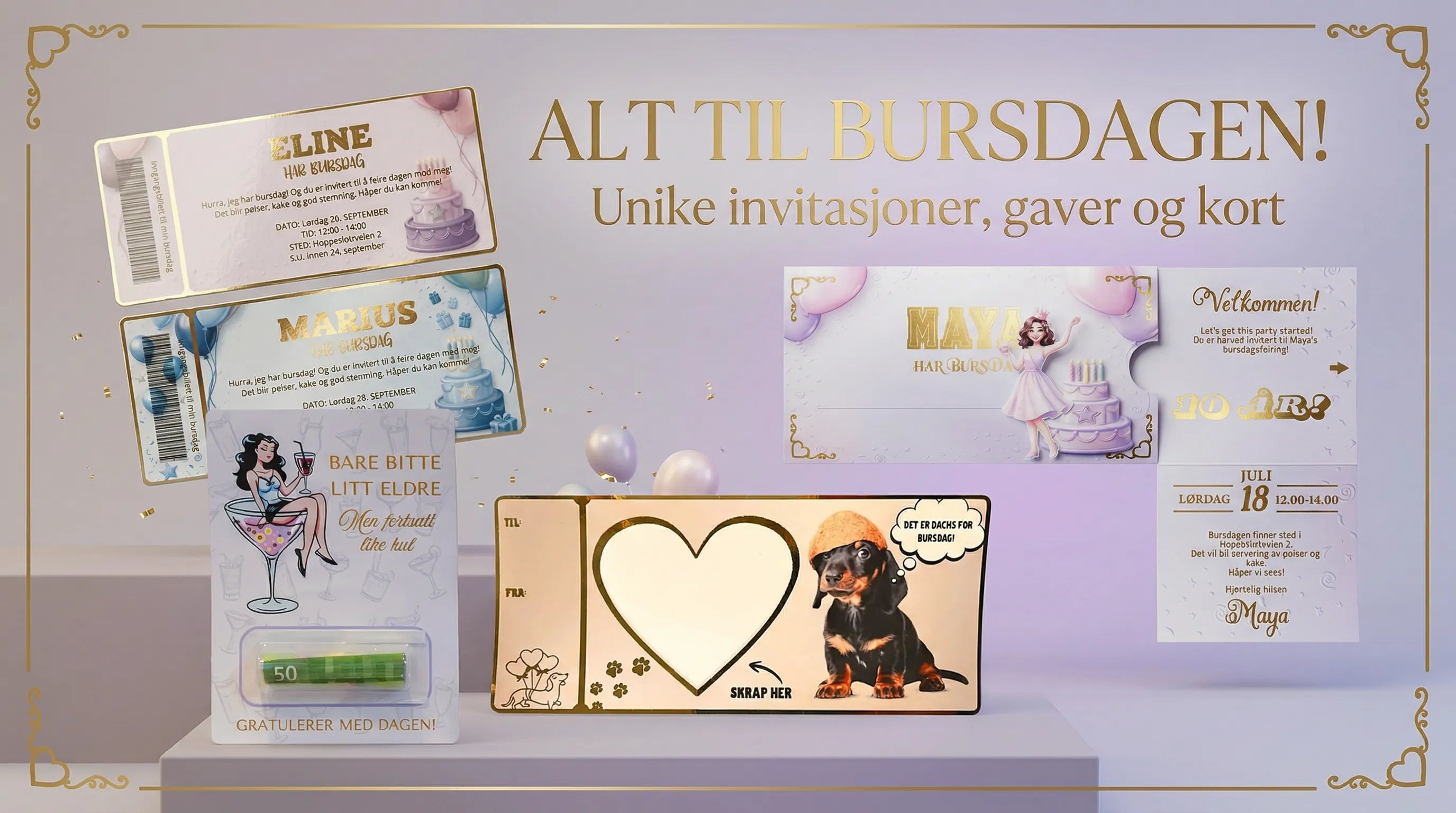 Bursdagskort og bursdagsinvitasjoner
