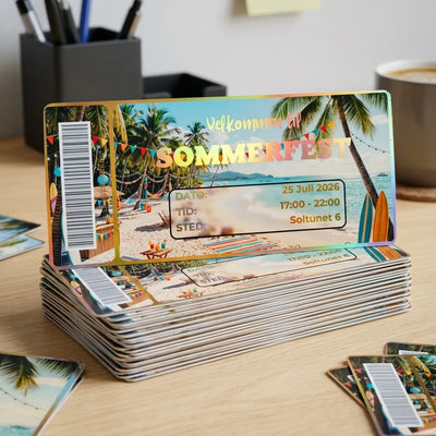 Invitasjoner til hagefest eller sommerfest. Mange invitasjoner i en bunke. Kortet kommer i ønsket tekst. Velg mellom flotte farger med foliering. Innbydelsene kan lamineres i matt eller glossy. Alle kort er håndlaget i Norge av Hjertelig AS