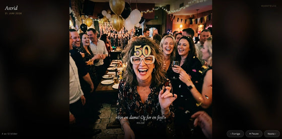 Storskjerm med gjestenes bilder fra en bursdag