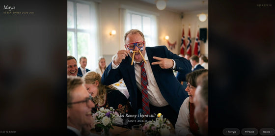 Hilsen fra en gjest vist på storskjerm i en konfirmasjon