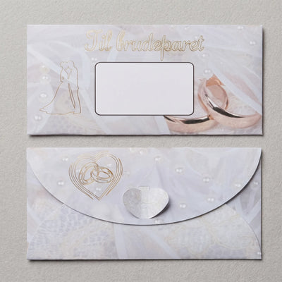 Meget elegant konvolutt som følger med til bryllupskort med skrapelapp. Konvolutten har en smart åpne og lukke mekanisme, helt uten liming. Passer til Hjertelig.no sine bryllupskort med skrapelapp.