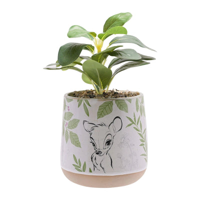 Bambi blomsterpotte med plante i keramikk. Blomster potten med tegne illustrasjoner av bambi med nydelige detaljer vil gi hjemmet ditt det lille ekstra. Fantastisk gave til Disney elskere. 