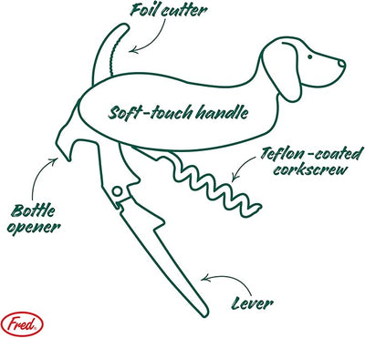 Viser funksjonene og hva korketrekkeren kan brukes til. Dachs hun vin opptrekker. 