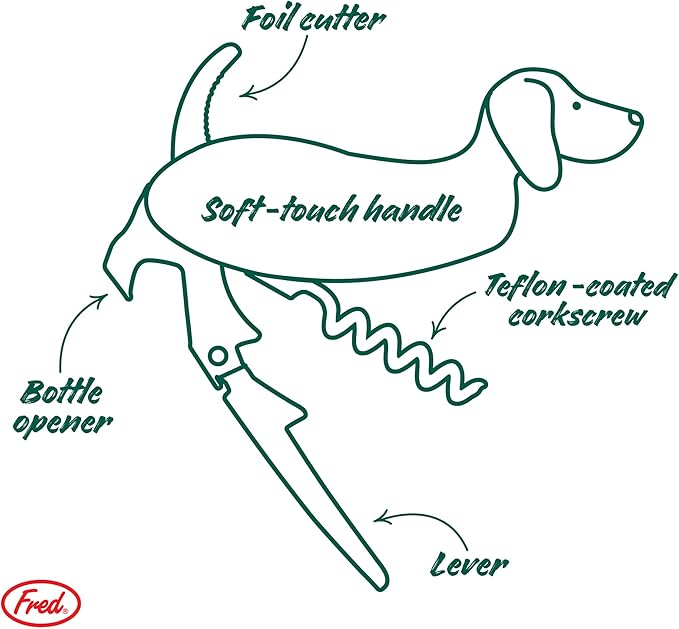 Viser funksjonene og hva korketrekkeren kan brukes til. Dachs hun vin opptrekker. 
